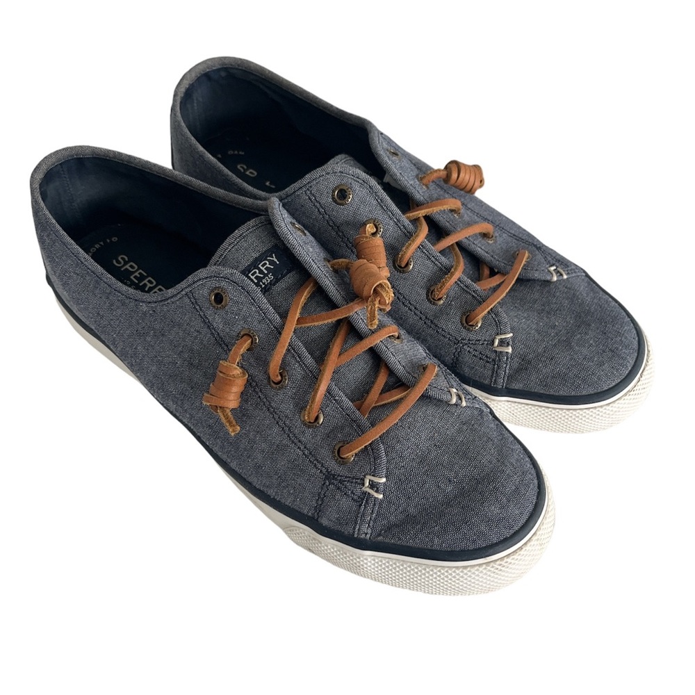 Sperry denim pier‎ view sneakers with leather shoe laces